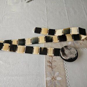 Vintage BoHo Panel Link Brown Horn Belt